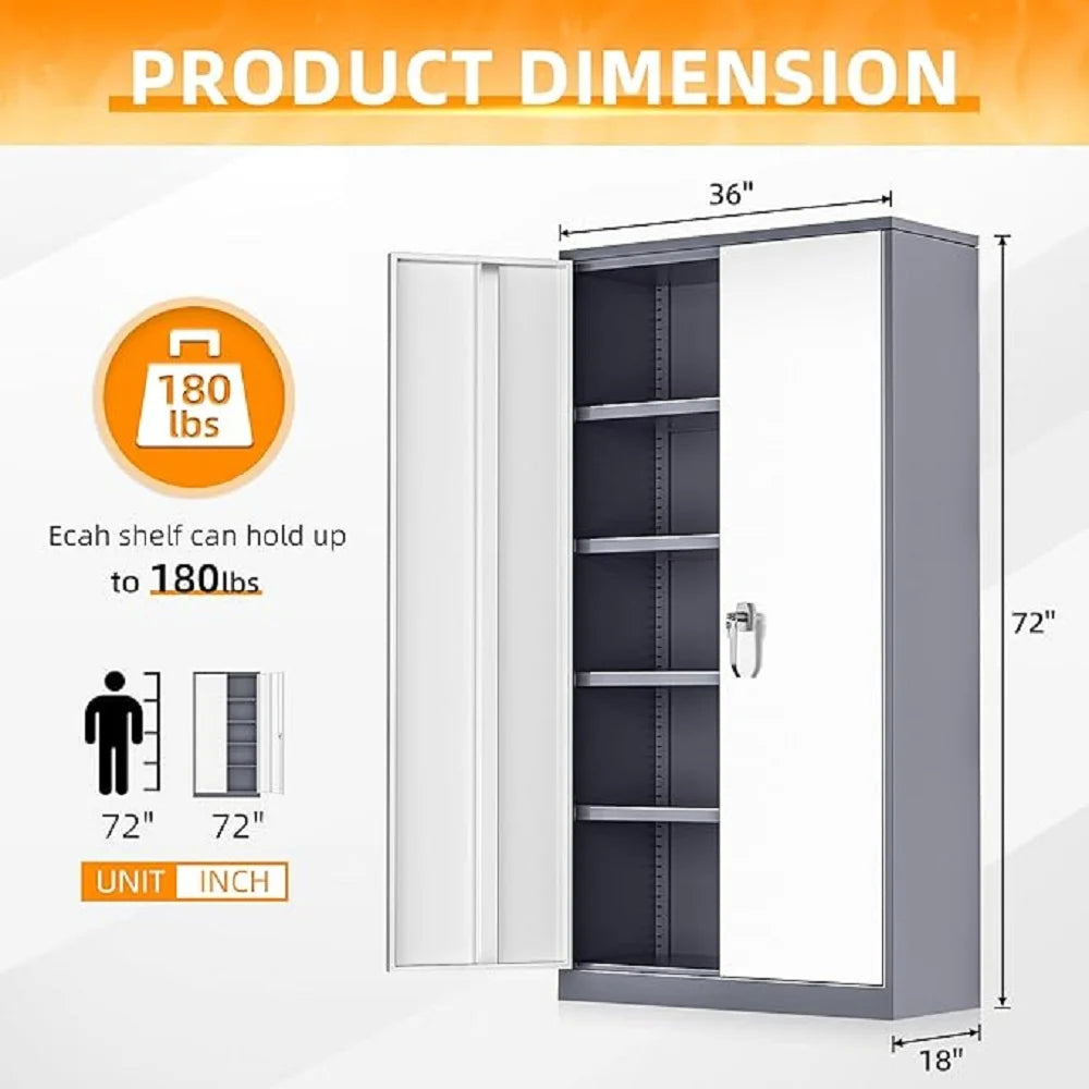 SOLAURA 72 inches Tall Metal Garage Storage Cabinets, Lockable Steel Storage Cabinet with Doors and Adjustable Shelves for Office, Home, Shops, Garage, Assembly Required, Black