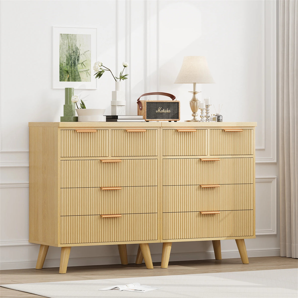 Planntonneo Boho Fluted 6 Drawer Dresser, Wooden Chests for Bedroom