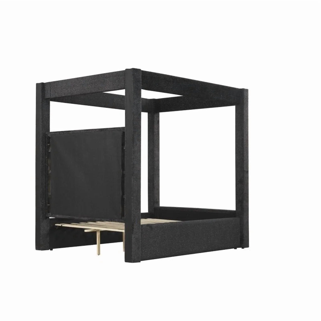 Modern Black Upholstered Canopy Bed California King Size Platform Bed, Bedroom Furniture Wooden Bed