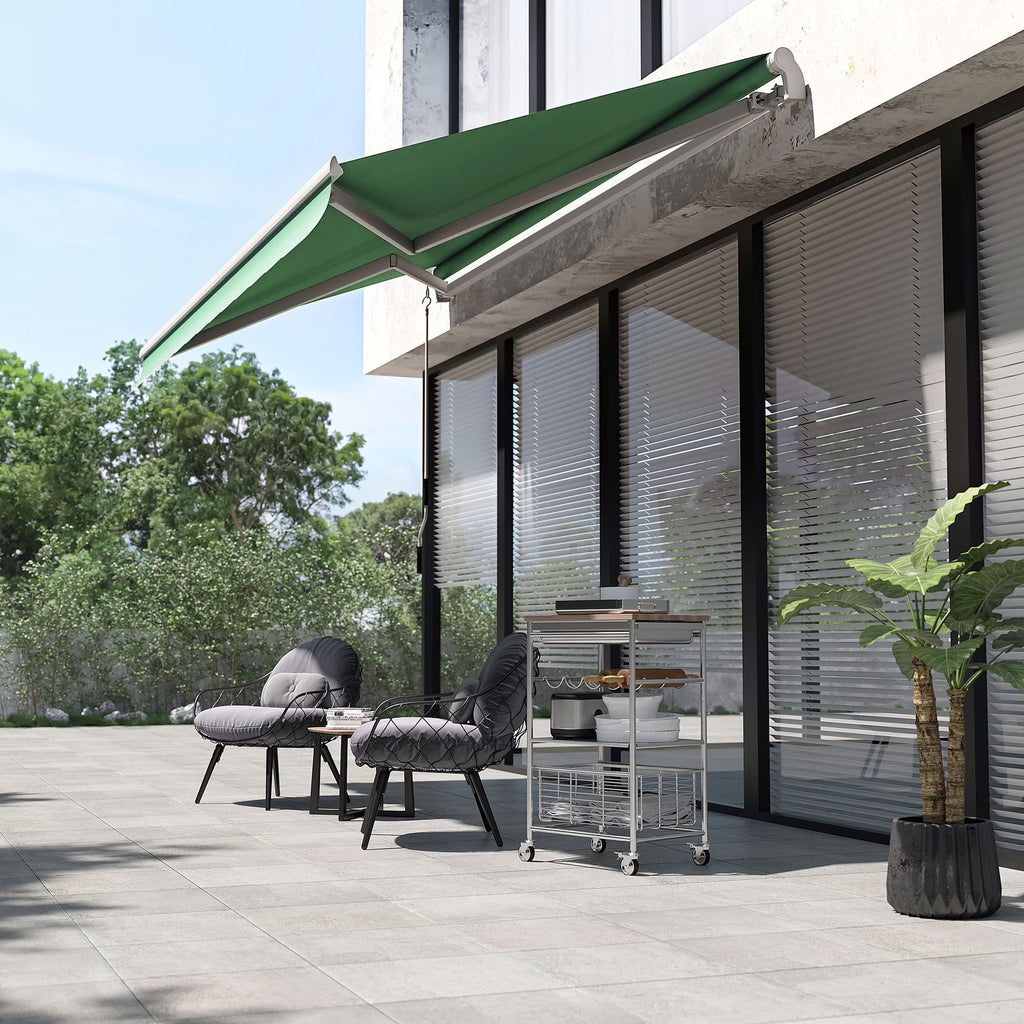 Outsunny 12' x 10' Manual Retractable Awning Outdoor Sunshade Shelter for Patio, Balcony, Yard, with Adjustable & Versatile Design, Beige and White
