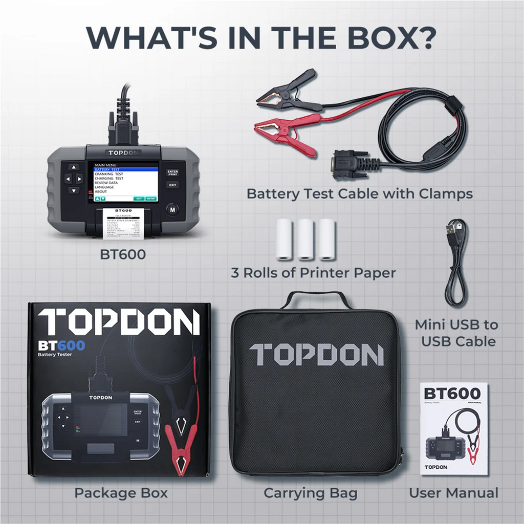 Topdon BT600 - 12V Battery & 12V/24V System Tester w/Built-in Printer