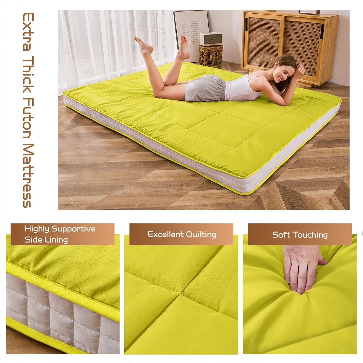Futon Mattress, Padded Japanese Floor Mattress Quilted Bed Mattress Topper, Extra Thick Folding Sleeping Pad, Dark Grey, Twin