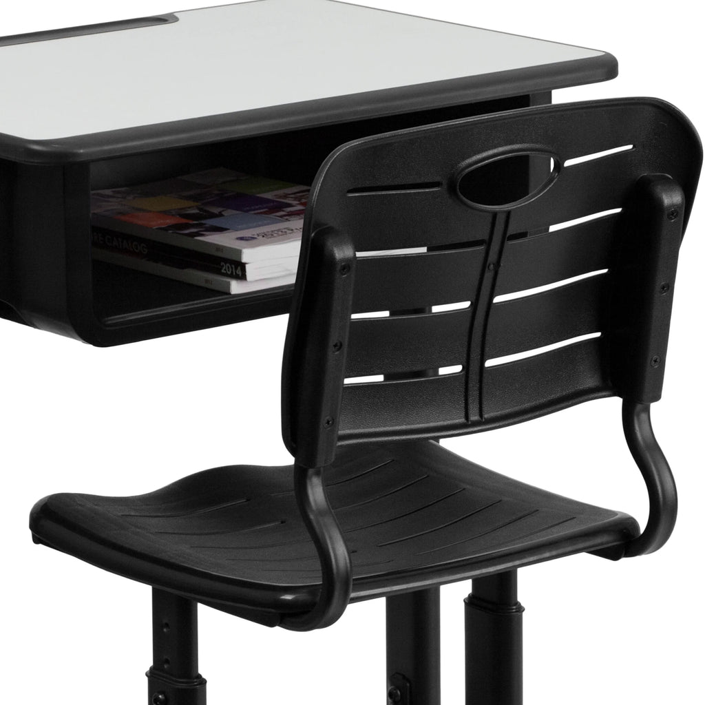 Flash Furniture Adjustable Height Classroom Student Desk with Chair and Book Box, Gray/Black