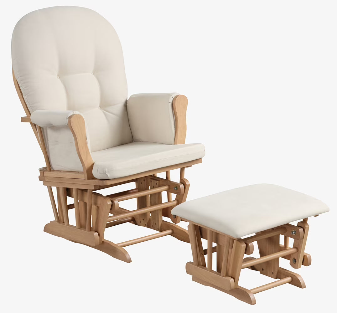 Angel Line Windsor Glider and Ottoman, Natural Finish with Gray Cushions