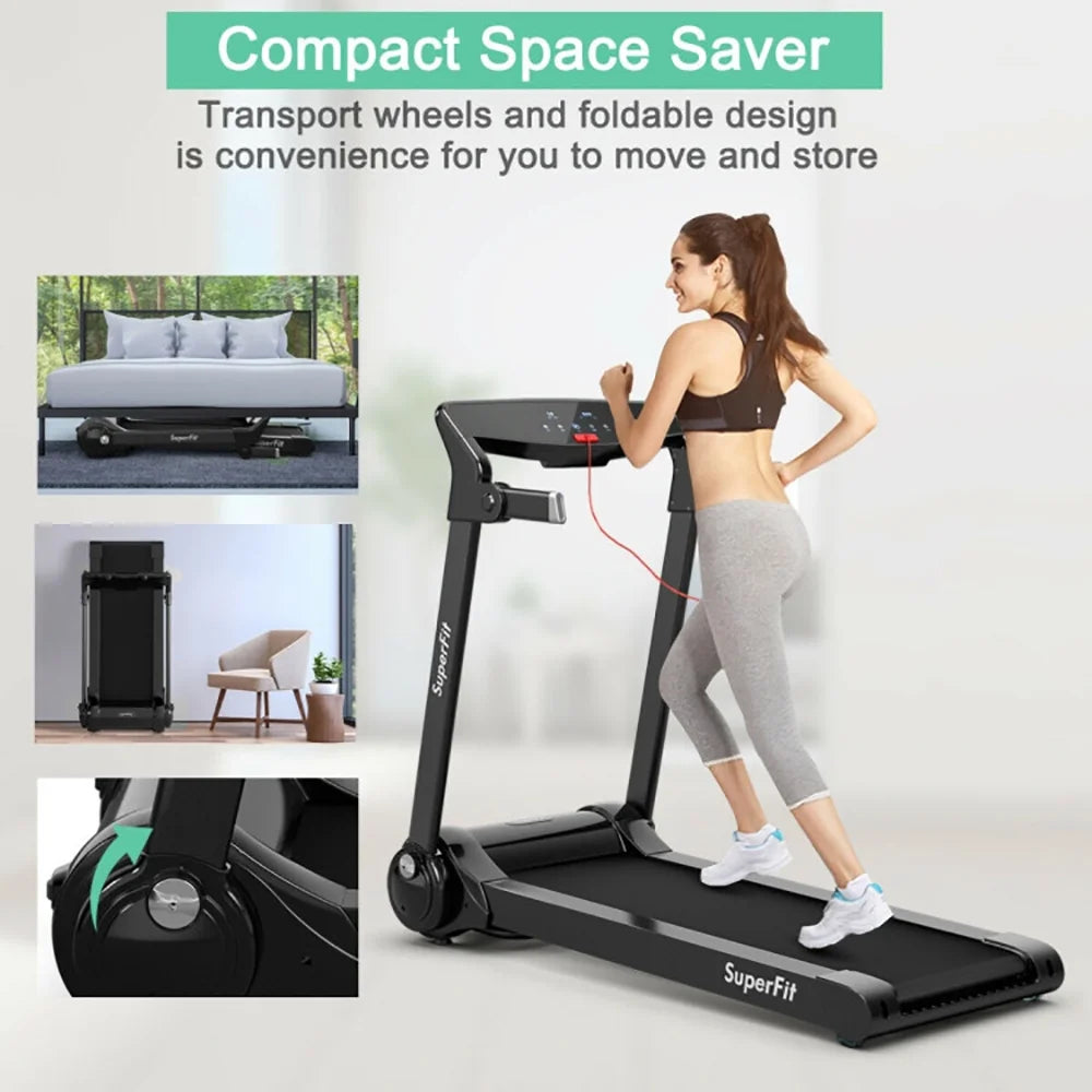 Topcobe 3HP Electric Folding Treadmill with Bluetooth Speaker, Under Desk Walking Pad Treadmill, Walking Pad with Handle Bar, Silver