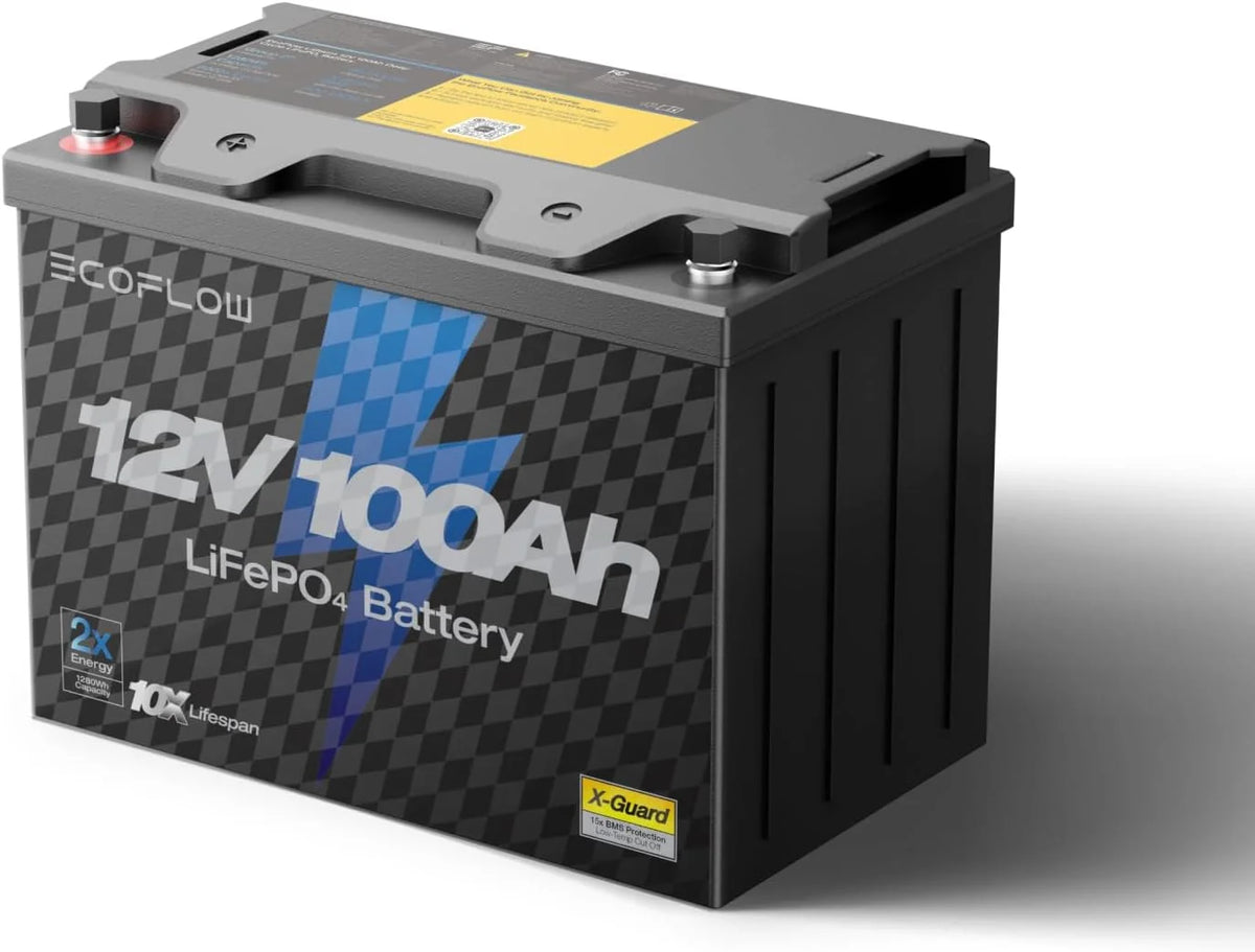 EF EcoFlow 12V 100Ah LiFePO4 Battery, Built in 100A BMS Group 27 Lithium Battery Deep Cycles & 10 Years Lifespan for RV, Solar Energy, off Grid, Trolling Motor