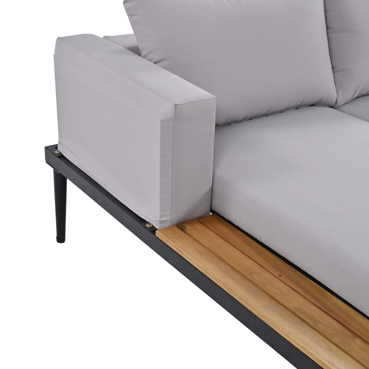 Harper & Bright Designs Patio Outdoor Metal Daybed for 2, All Weather Outdoor Chaise Lounges Reclining Chairs with Wood Topped Side Spaces for Drinks for Poolside Balcony Deck, Gray