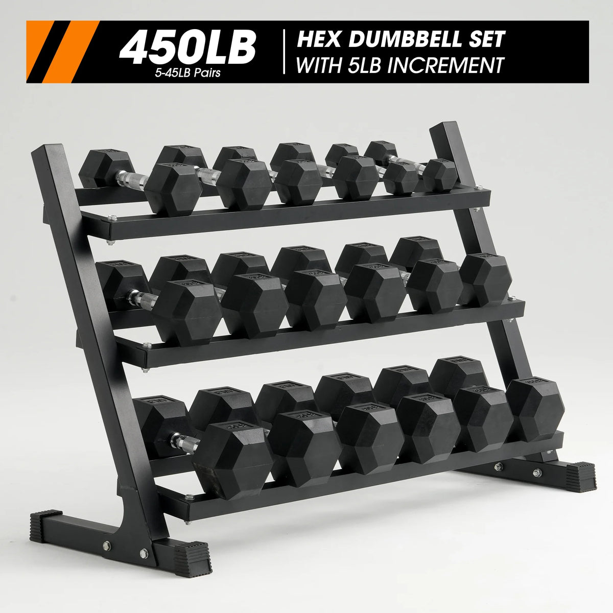 Mikolo Rubber Hex Dumbbell Set with Racks, Option in 450lbs, Strength Training Weight Set Home Gym