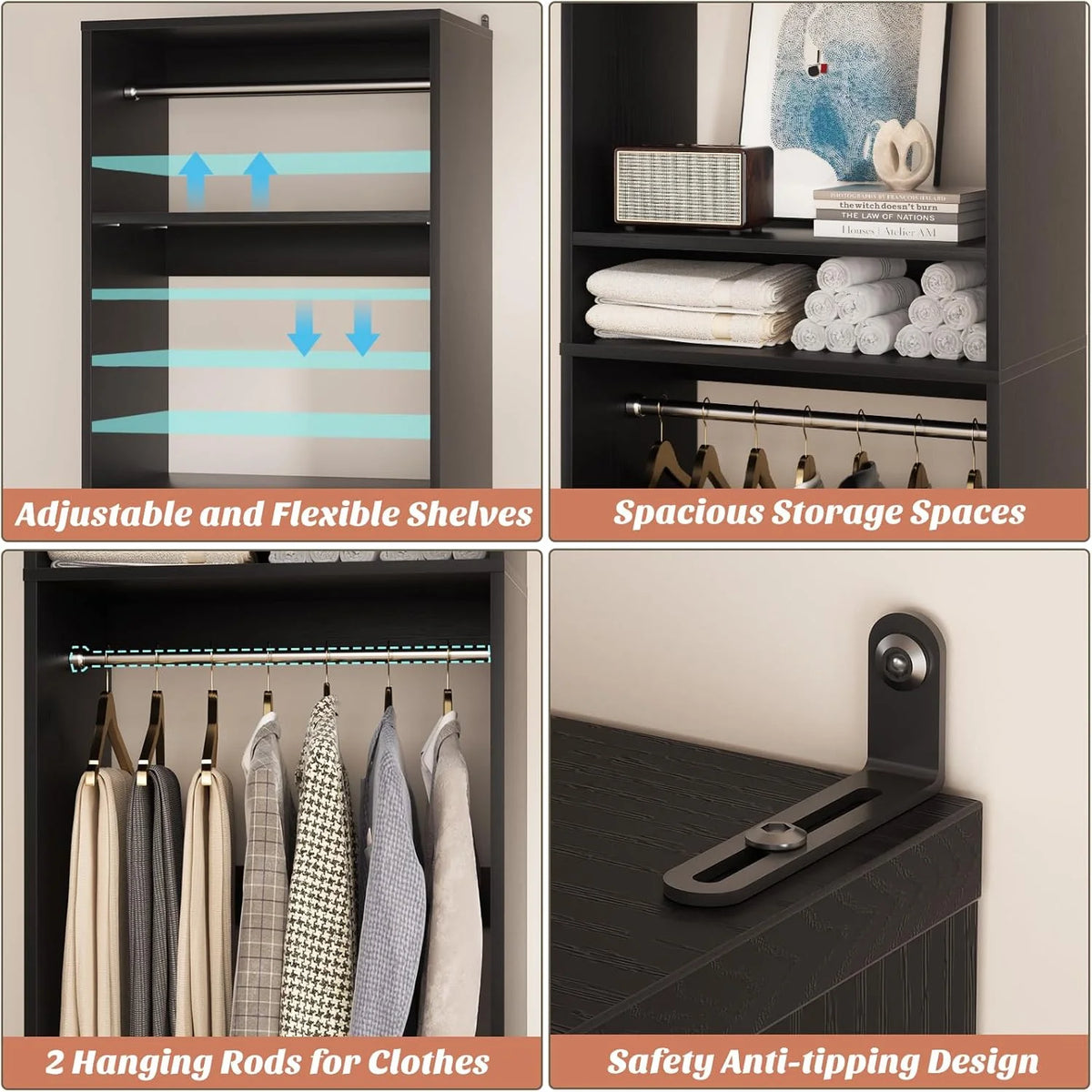 Homieasy 25 Closet System, Freestanding Closet Organizer Wardrobe with Hanging Rods and Shelves, Adjustable Clothes Garment Rack, Sturdy Walk in Closet Tower, White