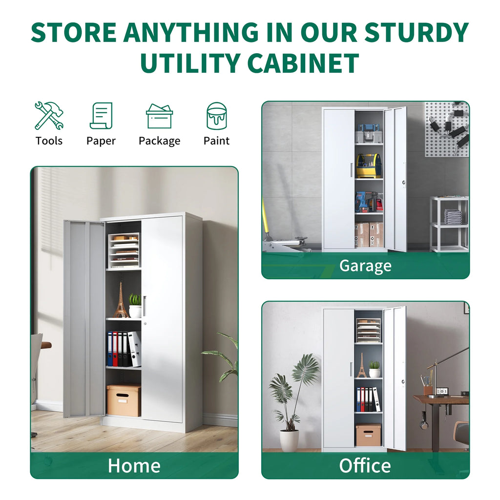 Garage Storage Cabinet with Doors and 4 Adjustable Shelves, Alvantor 72" Tall Metal Garage Cabinet , Lockable Tool Storage Cabinets for Garage, Home, Office Black