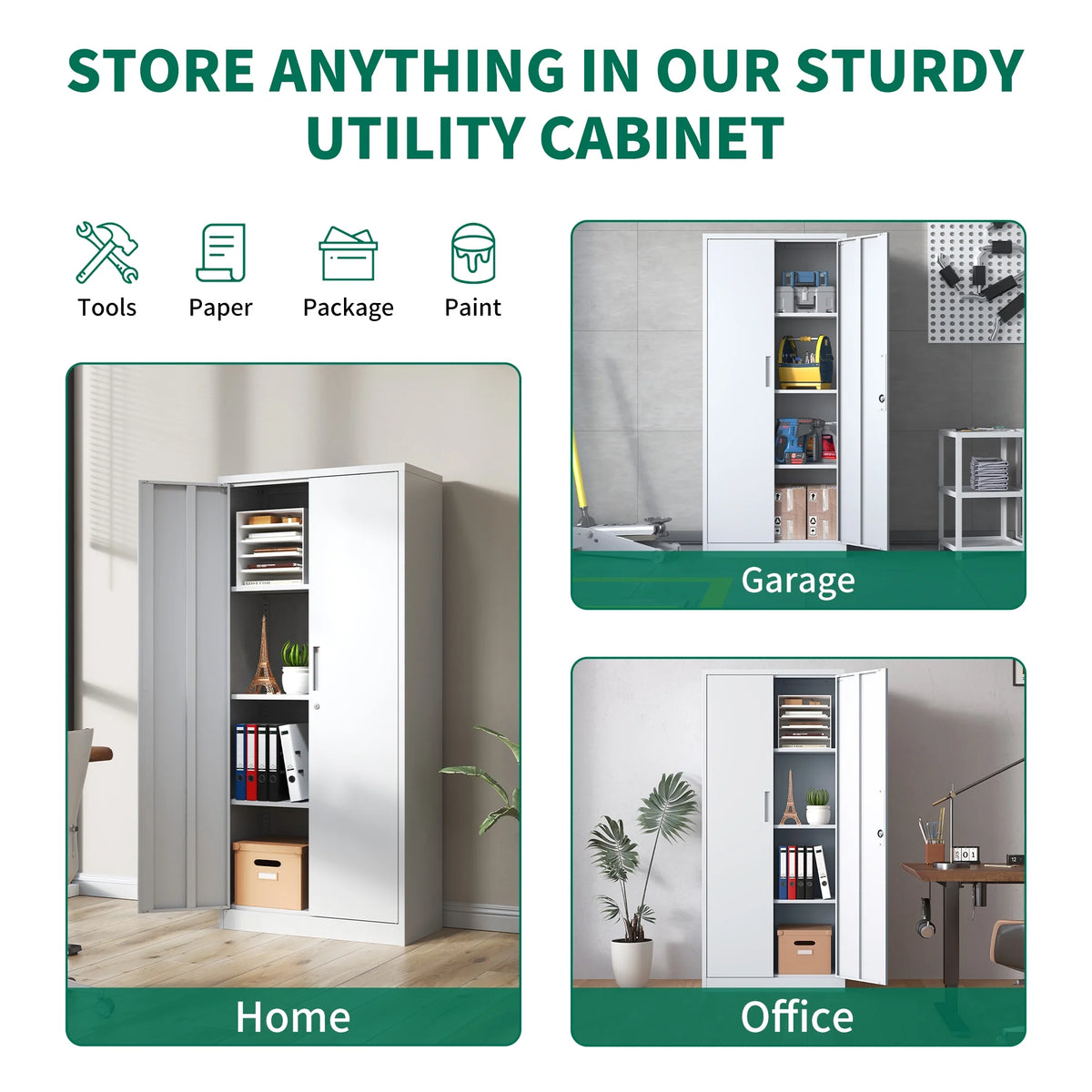 Garage Storage Cabinet with Doors and 4 Adjustable Shelves, Alvantor 72" Tall Metal Garage Cabinet , Lockable Tool Storage Cabinets for Garage, Home, Office Black