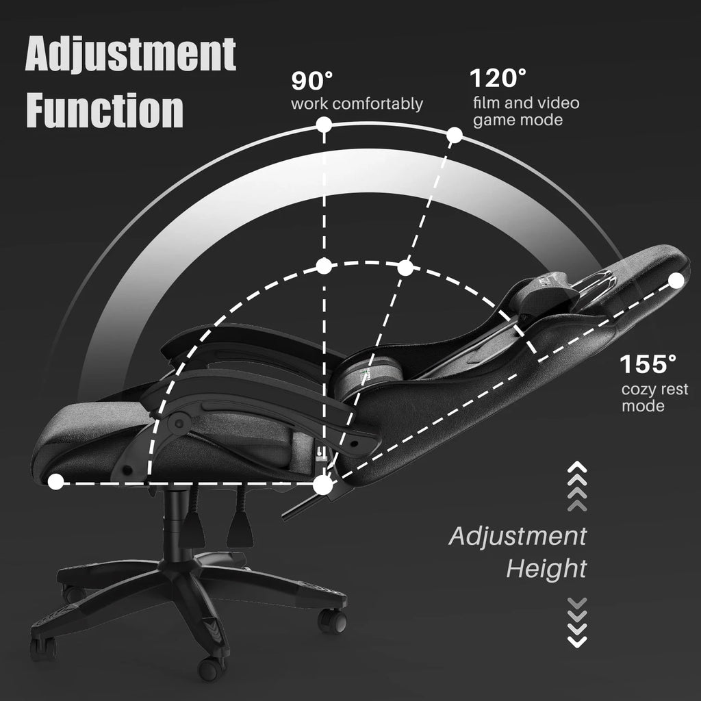 Bigzzia Gaming Chair Office Chair, Ergonomic Game Chair with Headrest & Lumbar Pillow, Black