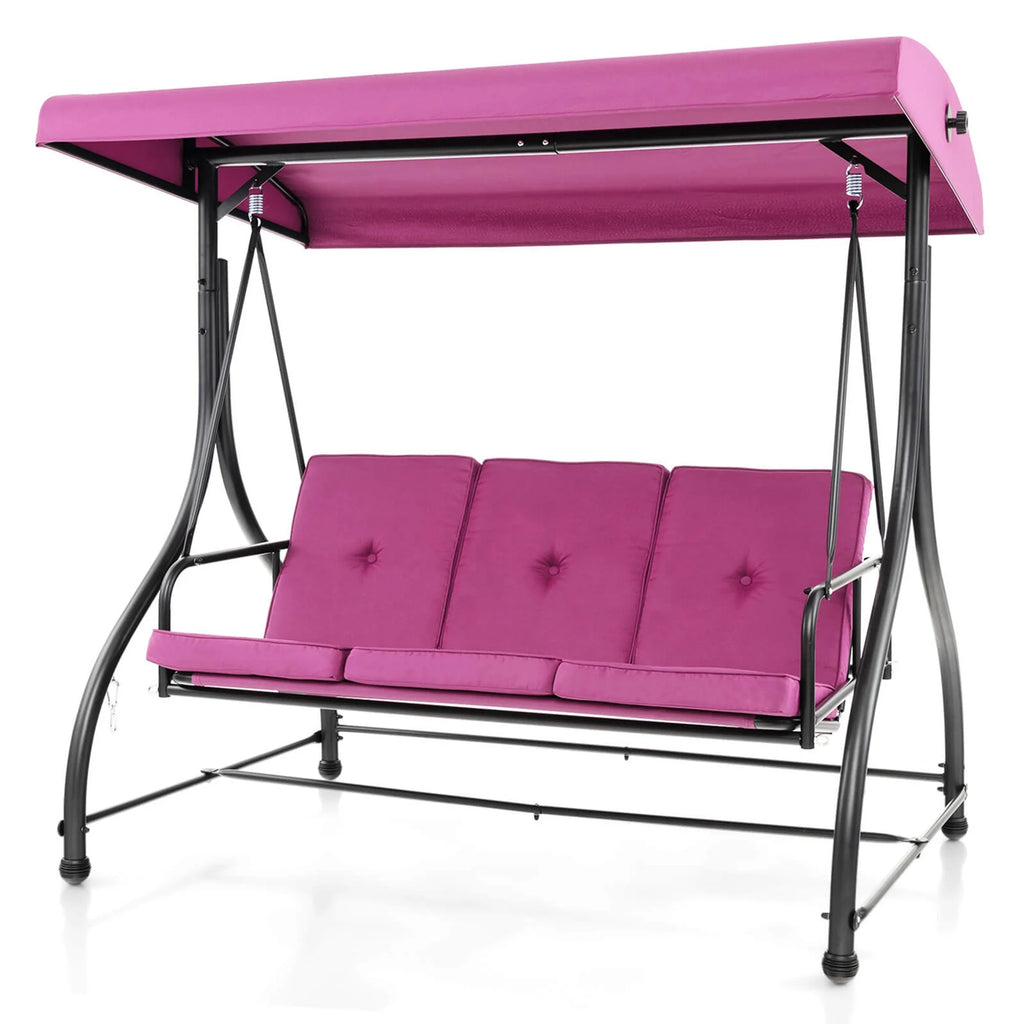 Costway 3-Seat Outdoor Converting Patio Swing Glider Adjustable Canopy Porch Swing Black