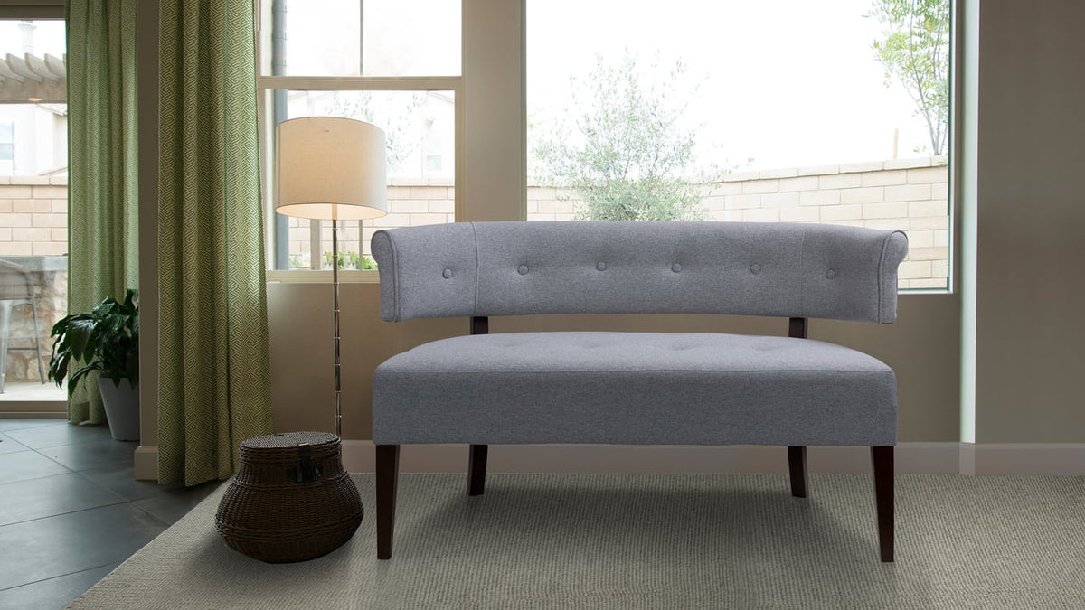 Jennifer Taylor Home Jared Roll Arm Tufted Polyester Fabric Bench, Sky Neutral Beige