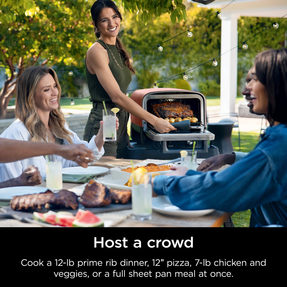 Ninja Woodfire? Pizza Oven, 8-in-1 outdoor oven, 5 Pizza Settings, Ninja Woodfire? Technology, up to 700F heat, BBQ smoker, electric