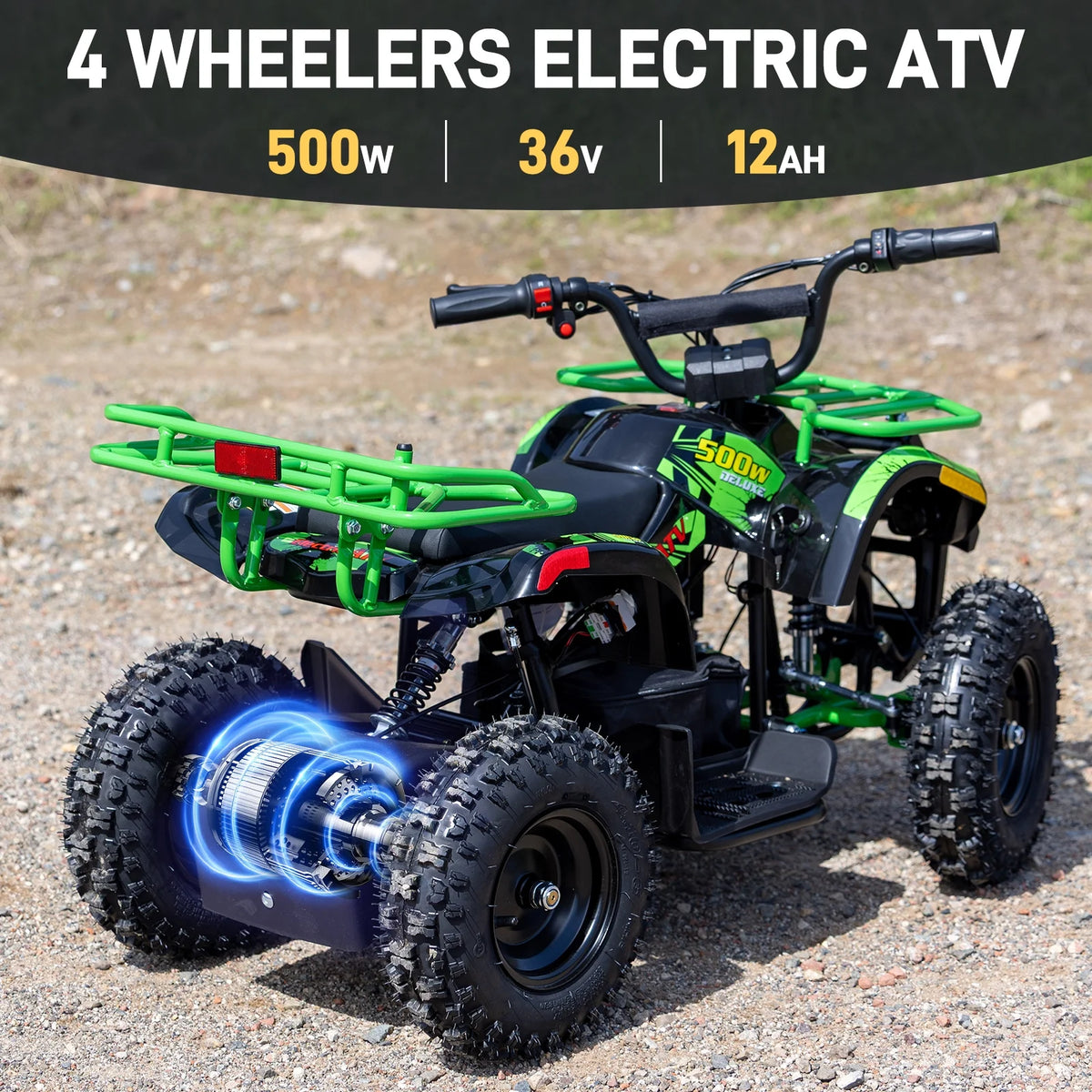 Aoemoe 500W 36V Battery-Powered Ride-On Off-Road 4-Wheeler 15 Mile Range, Flame