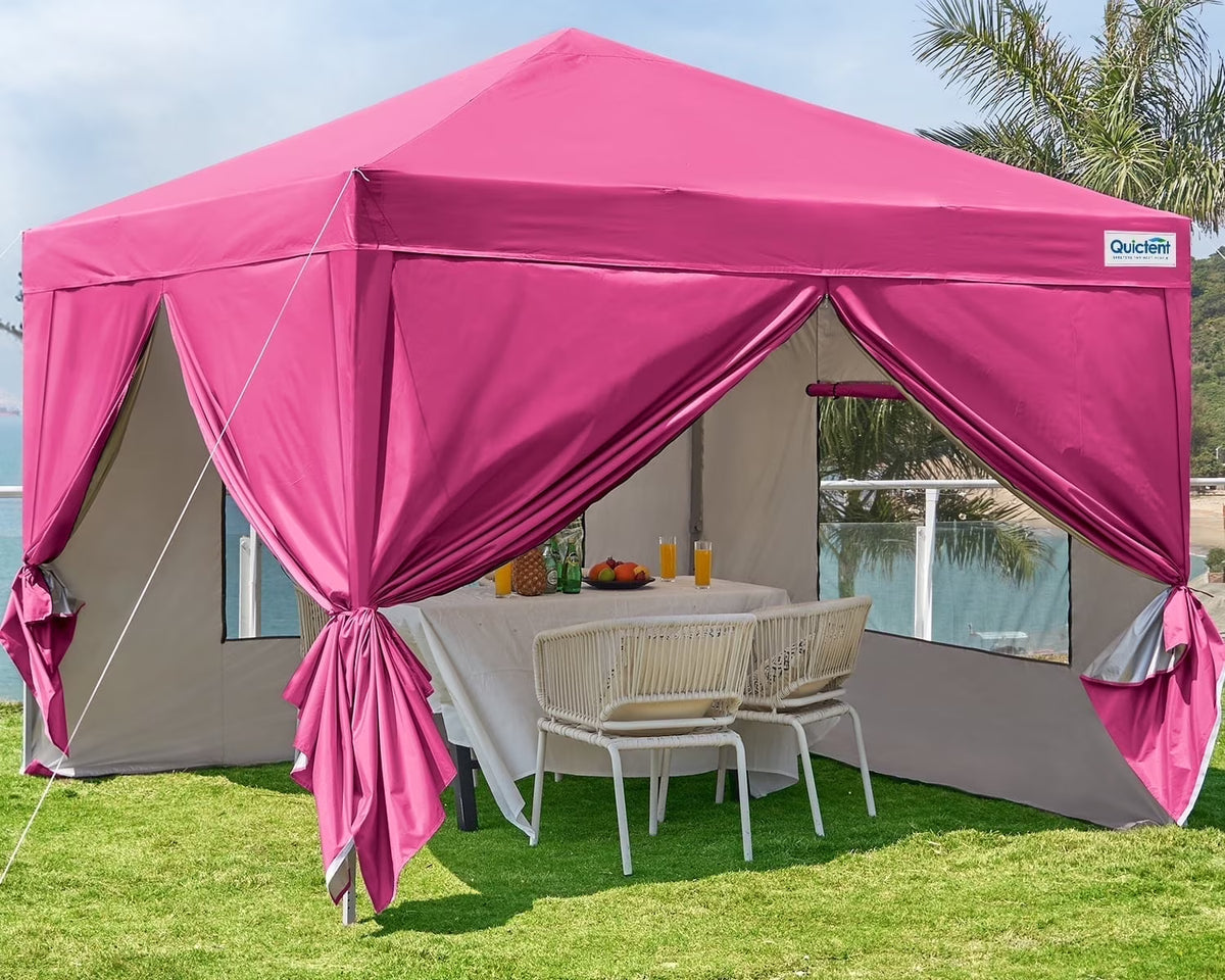 Quictent 8'x8' Pop up Canopy Tent with Sidewalls Instant Outdoor Gazebo Canopy Tent Shelter Enclosed Waterproof, with Wheeled Bag (Pink)