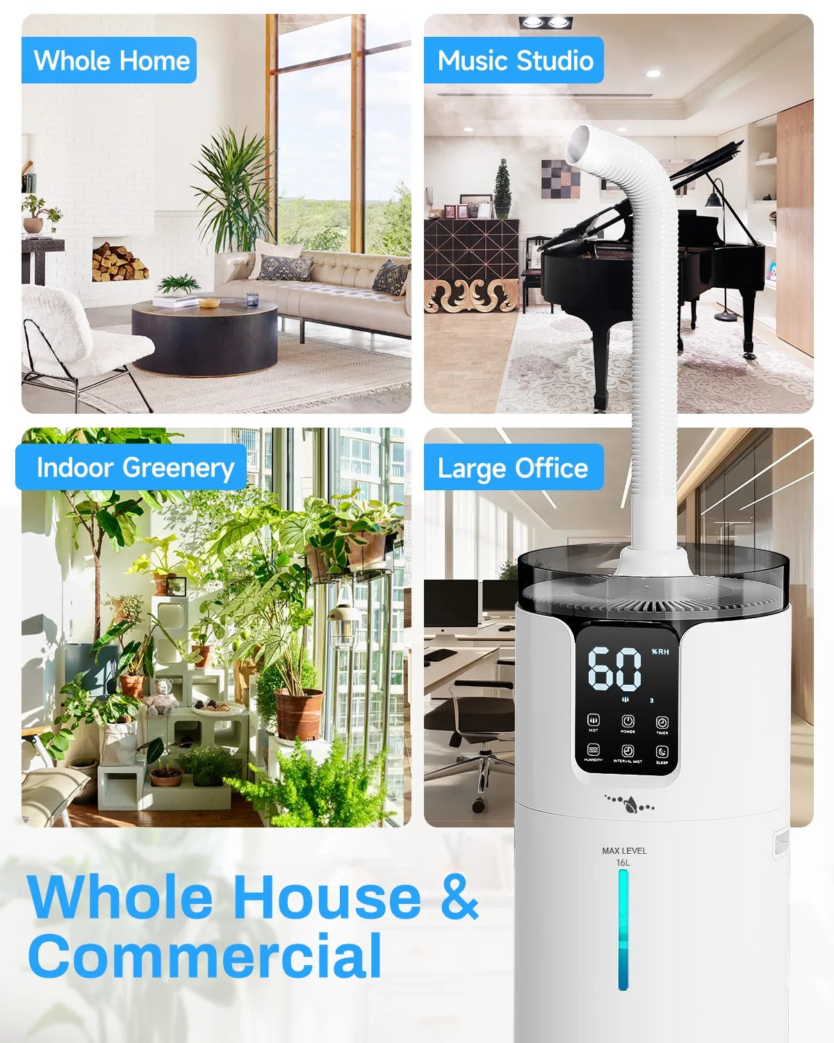 Lacidoll 4.2 Gal Humidifier for Large Room Bedroom, Top Fill, Essential Oil Tray, Touch and Remote Control