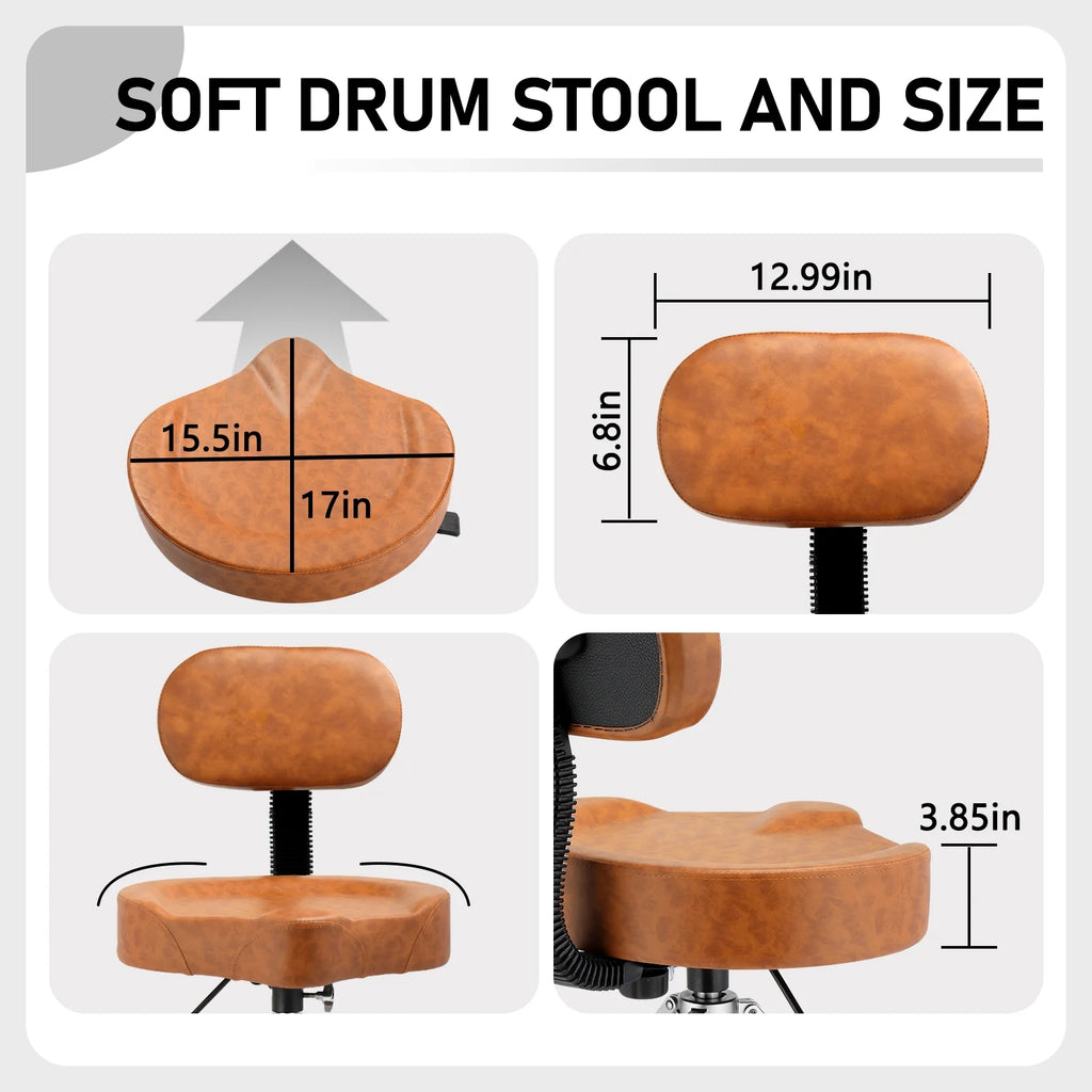 Ktaxon Adjustable Drum Throne with Backrest, 360 Rotating Hydraulic Seat, Thick Cushion for Home, Classroom, and Concert Use, Black
