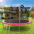 Trampoline Outdoor, 14FT Kids Trampoline with Enclosure Net and Ladder, Upgrade All-Weather Round Trampoline Curved Design with 5 Heavy-Duty Steel Legs