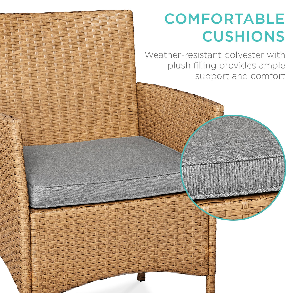 Best Choice Products 3-Piece Outdoor Wicker Conversation Patio Bistro Set, w/ 2 Chairs, Table - Gray/Navy