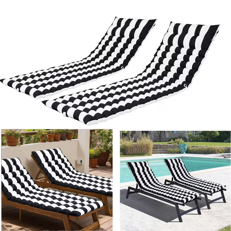 2pcs Outdoor Chaise Lounge Cushions, Waterproof Patio Foldable Chair Cushion for Garden Pool, 73 x 24in Sun Lounger Cushions for Outdoor Furniture Navy blue
