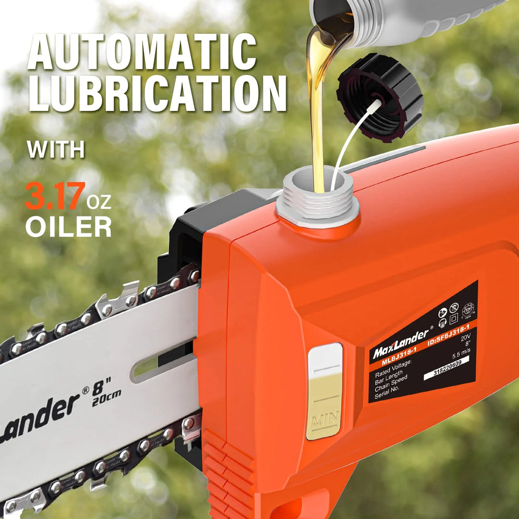 Maxlander Pole Saw 8-Inch Cordless Pole Saws for Tree Trimming and 18-Inch Pole Hedge Trimmer 2-in-1, 15-Feet MAX Reach, 16ft/s Speed, Auto Oiling Pole Chainsaw with 20V 2.0Ah Battery & Charger