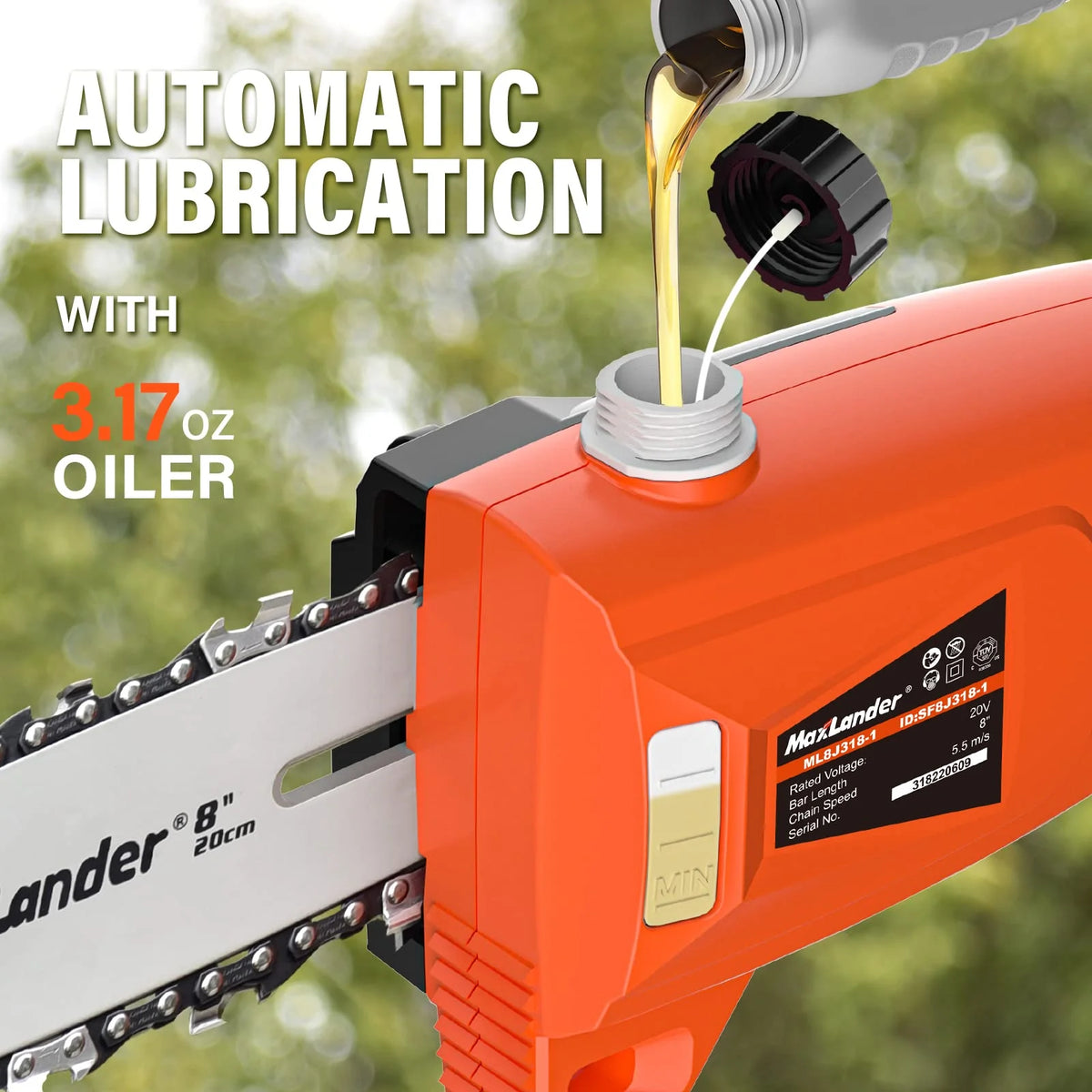 Maxlander Pole Saw 8-Inch Cordless Pole Saws for Tree Trimming and 18-Inch Pole Hedge Trimmer 2-in-1, 15-Feet MAX Reach, 16ft/s Speed, Auto Oiling Pole Chainsaw with 20V 2.0Ah Battery & Charger