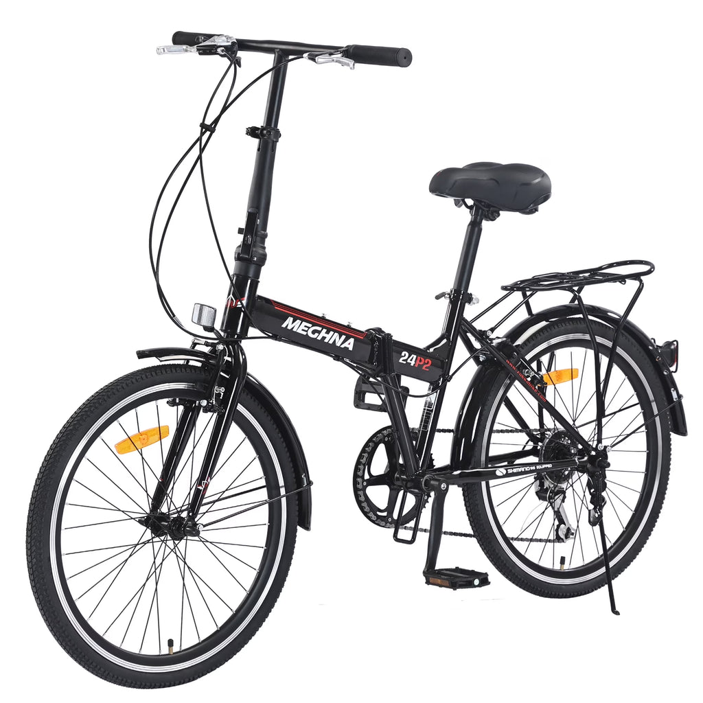 Meghna 24 inch Folding Bike 7 Speed V Brake City Commuter for Men Women Daily Commuting Black