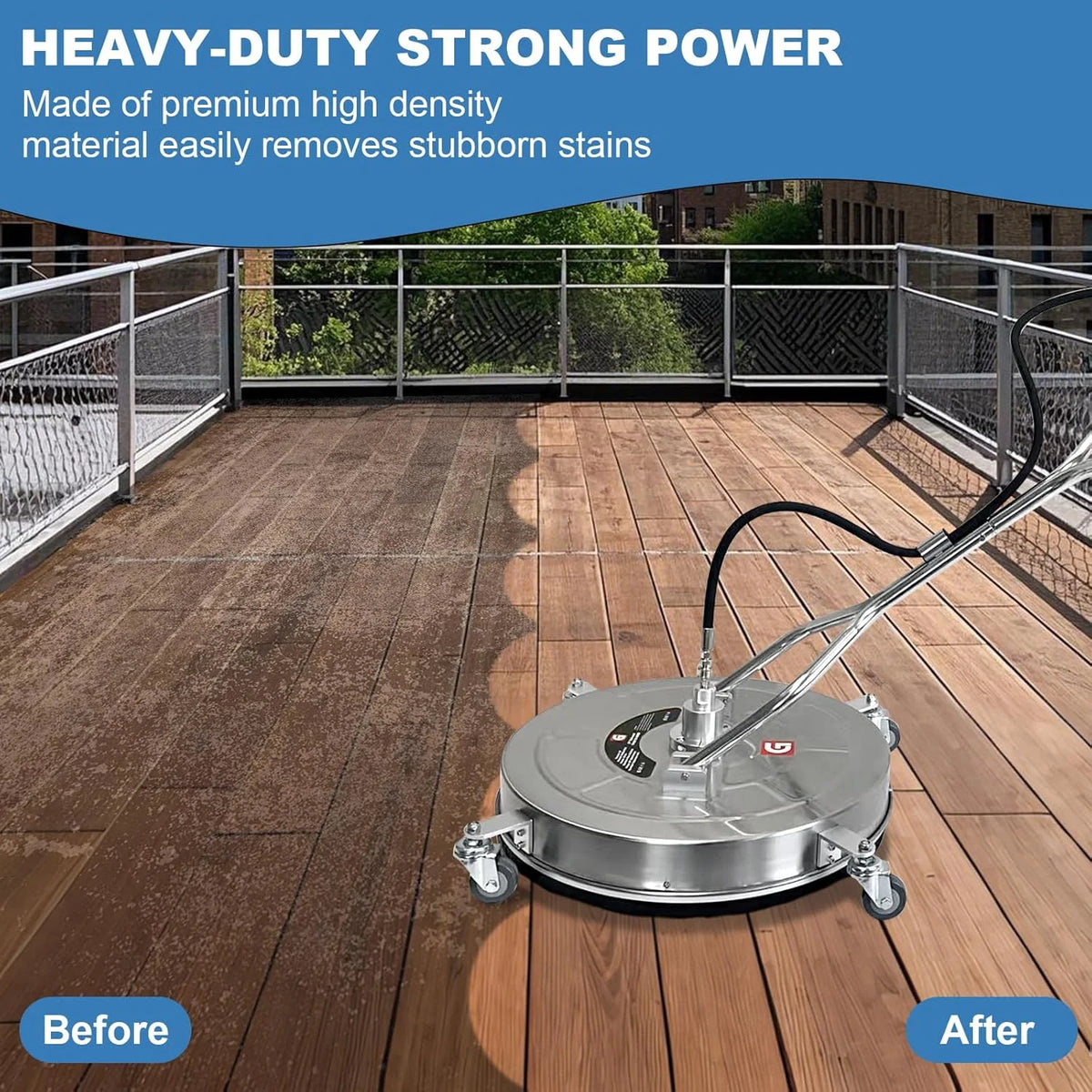 Garvee 24" Pressure Washer Surface Cleaner with Dual Handles Stainless Steel, 4-Wheel Design for Driveways, Sidewalks, Curbs, Decks, & Patios 4900 PSI, High-Efficiency Cleaning Accessory