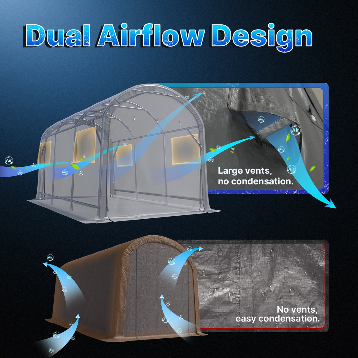 ADVANCE OUTDOOR 10x15 ft Shelter Storage Shed Steel Metal Round Roof Anti-Snow Portable Garage Carport for Motorcycle, Boat, or Garden Tools with 2 Roll up Doors & Vents, Gray