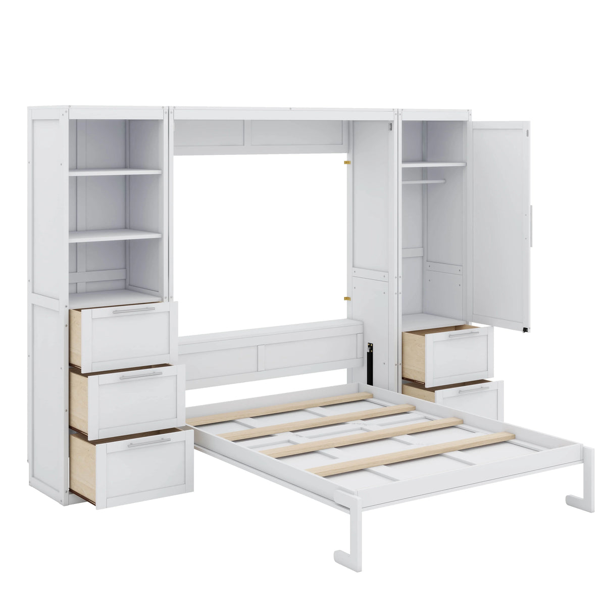 YunNianYang Queen Size Gray Murphy Bed Wall Bed with Closet ,Drawers and Shelves