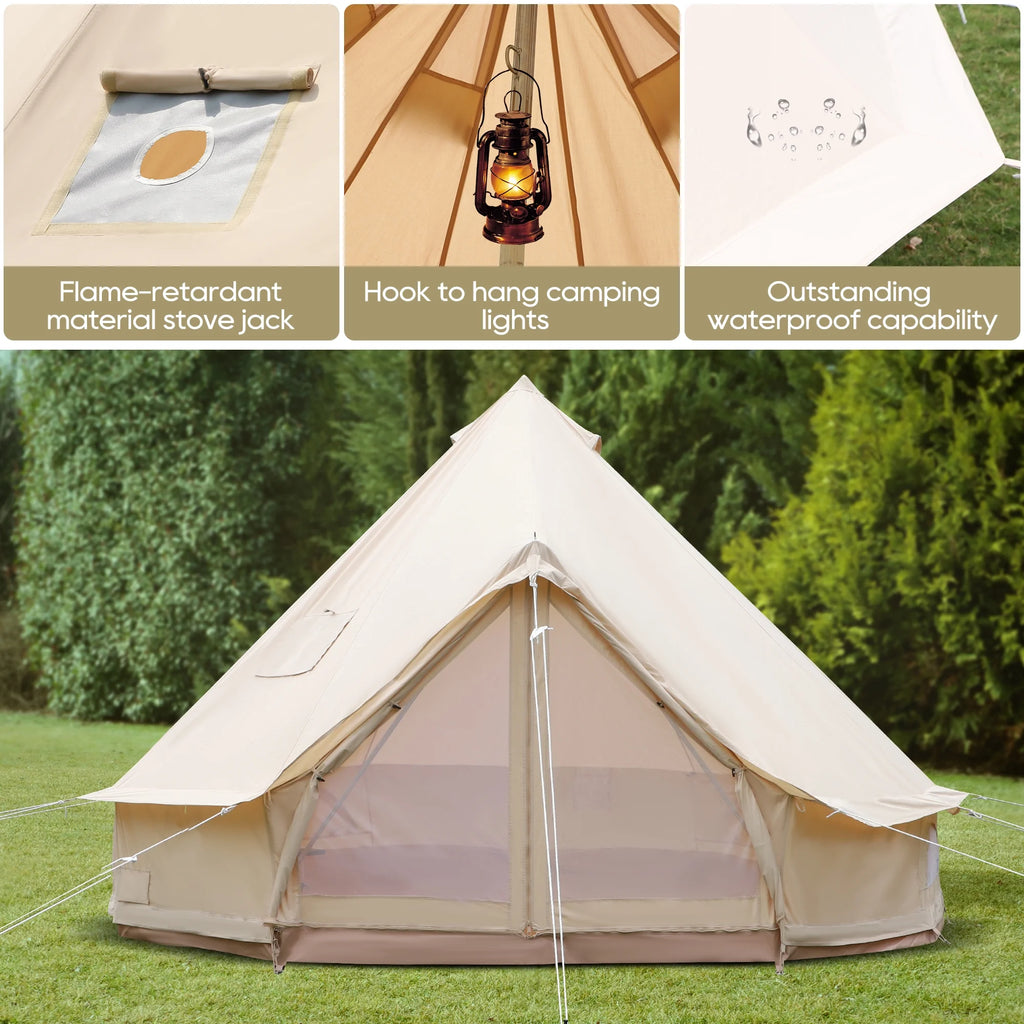 LVUYOYO Bell Tent for Camping, Cotton Canvas Bell Tent with Stove Jack, Outdoor Canvas Bell Tent for Family Glamping Camping, 4 Season Tent with Zipped Removable Floor,5M,Green