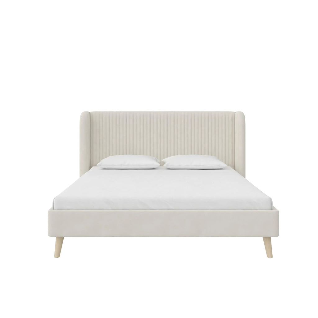 Novogratz Holly Upholstered Wingback Bed, Queen, Ivory Velvet