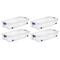 Sterilite 66 Quart Wheeled Latch Box, Clear Underbed Storage Bin with Lid, Blue, 4 Count