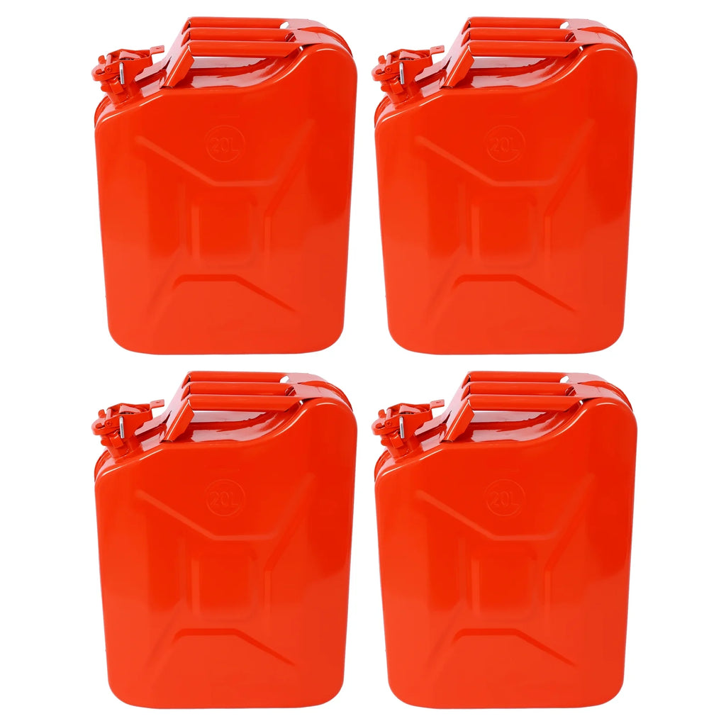 5 Gallon Jerry Fuel Can, 4-Pack Steel Gas Can with Flexible Spout & Leakproof Lock, Portable Fuel Tank for Gasoline, Cars, Trucks, Emergency Kits, Off-Road Equipment - Red