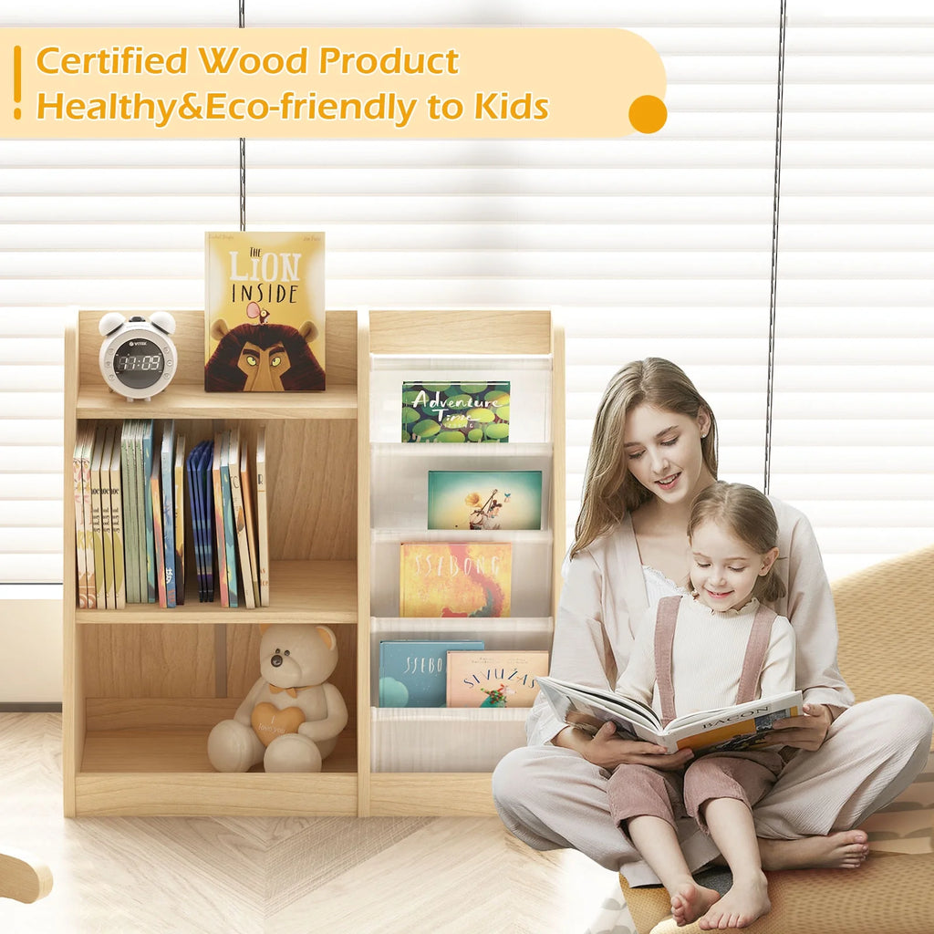 Hironpal Small 3 Tier Kids Bookshelf with 4 Layer Sling Adjustable Book Display Shelf for Nursery Playroom Kids Baby Bedroom
