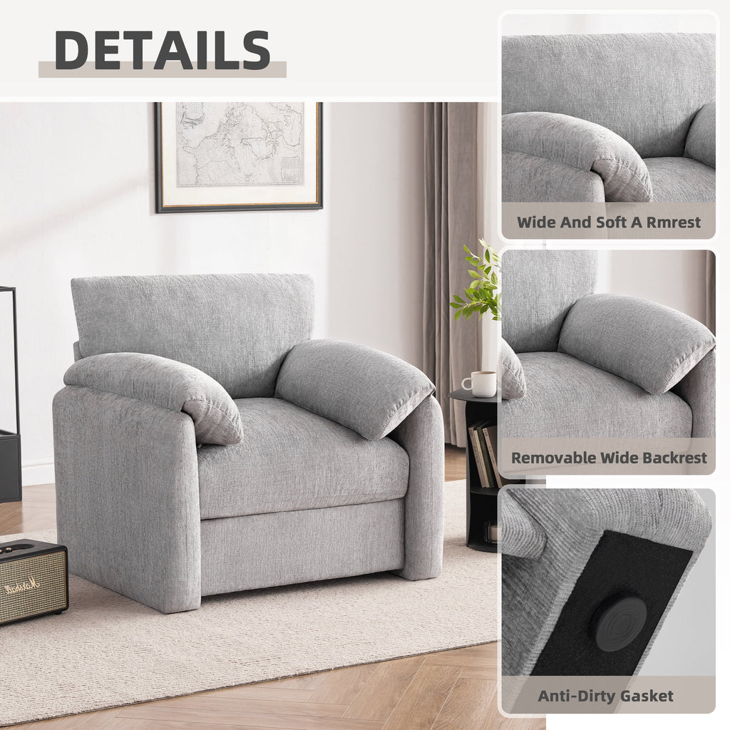 Chenille Oversized Armchair, 38.6" Wide Accent Chairs for Living Room & Bedroom Modern Lounge Chair, Upholstered Mid-Century Reading Chair, Comfy Living Room Chair, Single Sofa Chair, Beige