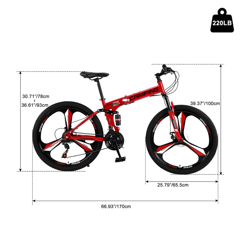 Ktaxon 26 inch 21 Speeds Folding Mountain Bike High Carbon Steel, for Adults Men Women, Red