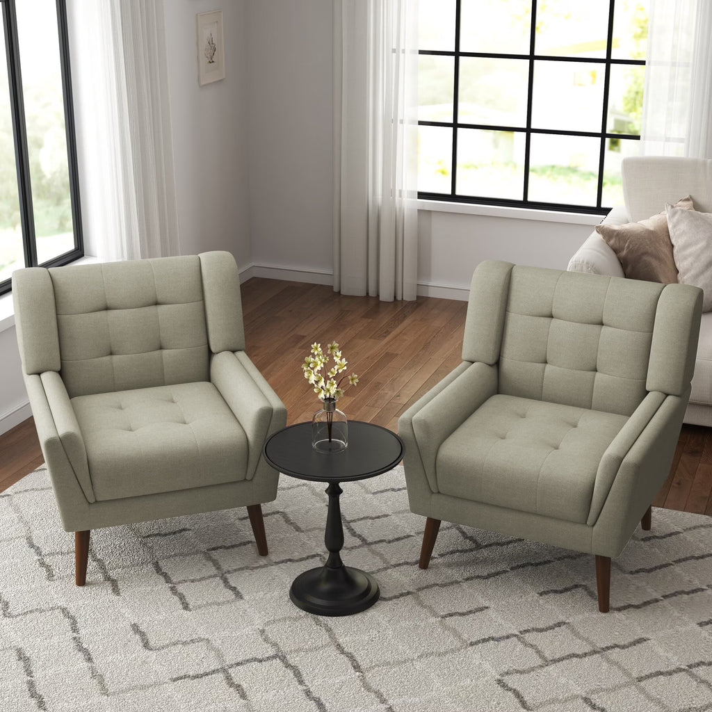 DREAMSIDEA Accent Chair Set of 2 Living Room Chair Linen Upholstered Comfortable Armchair Modern Chairs for Living Room Bedroom Indoor Furniture, Beige
