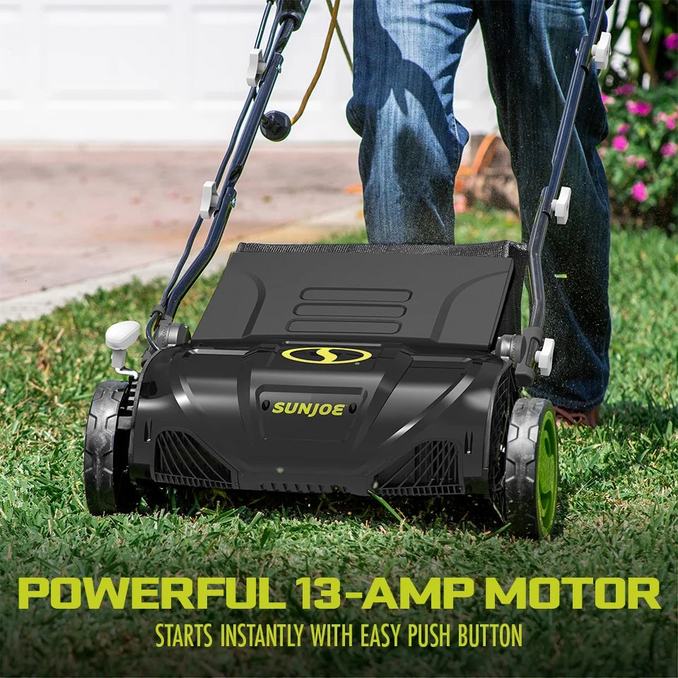 Sun Joe 15" Electric Lawn Dethatcher + Scarifier, 13-Amp, Adjustable Height