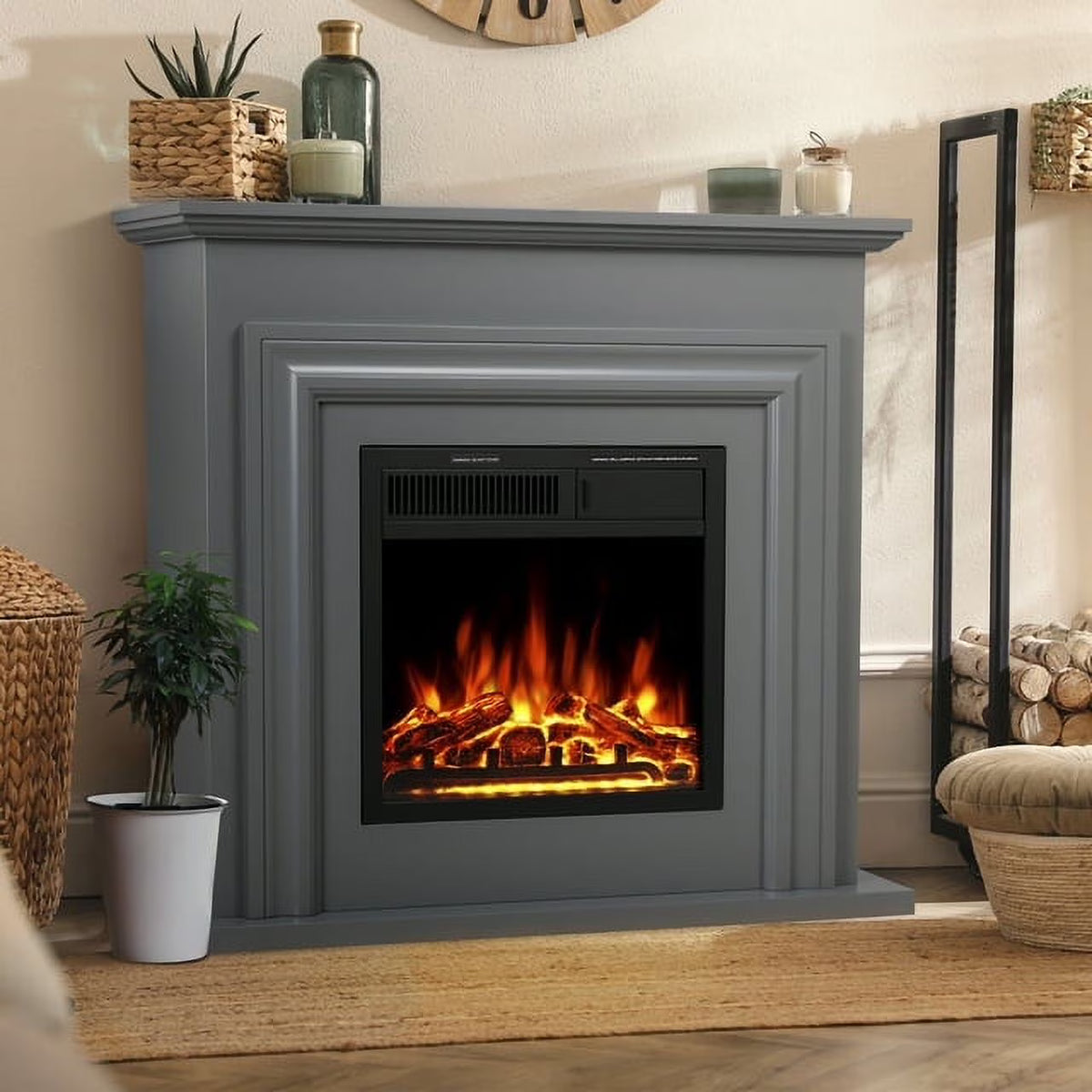 Electactic Electric Fireplace, Free Standing Fireplace, with Remote Control, Adjustable LED Flame, 750W/1500W -White