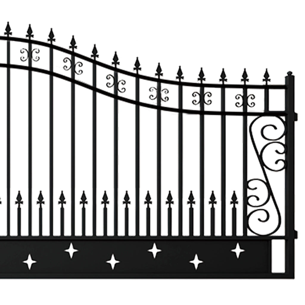 Outdoor Dual Swing Wrought Iron Gate for Driveway, Security Gate, Outdoor Fence Gate, Vienna Style for Yard, Backyard Patio 20'Star