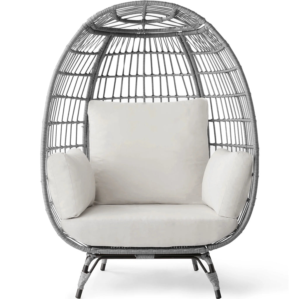 Best Choice Products Wicker Egg Chair Oversized Indoor Outdoor Patio Lounger w/ Steel Frame, 440lb Capacity - Black