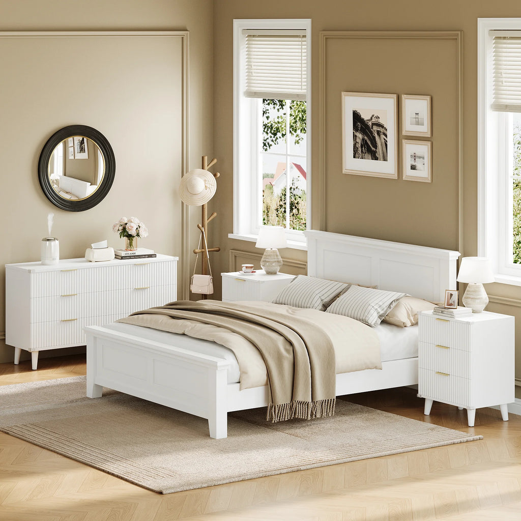 GIKPAL Bedroom Dresser and Nightstand 3 Piece Set - Includes Boho Double 6 Drawer Storage Dresser, Nightstand Set of 2 with Charging Station, Modern Bedroom Set, Natural