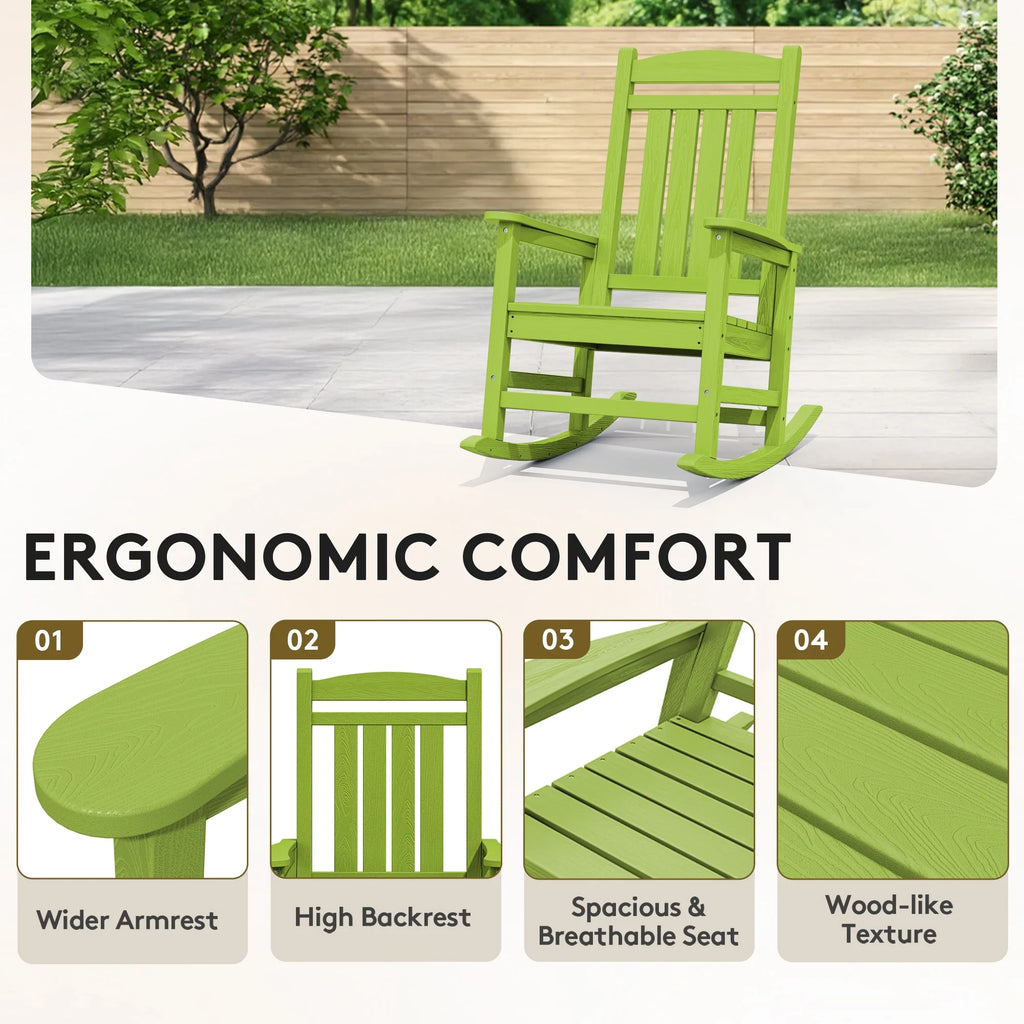 KINGYES Outdoor Rocking Chair Set of 2, HDPE Patio Rocking Chair, Heavy Duty Front Porch Rocker, Navy