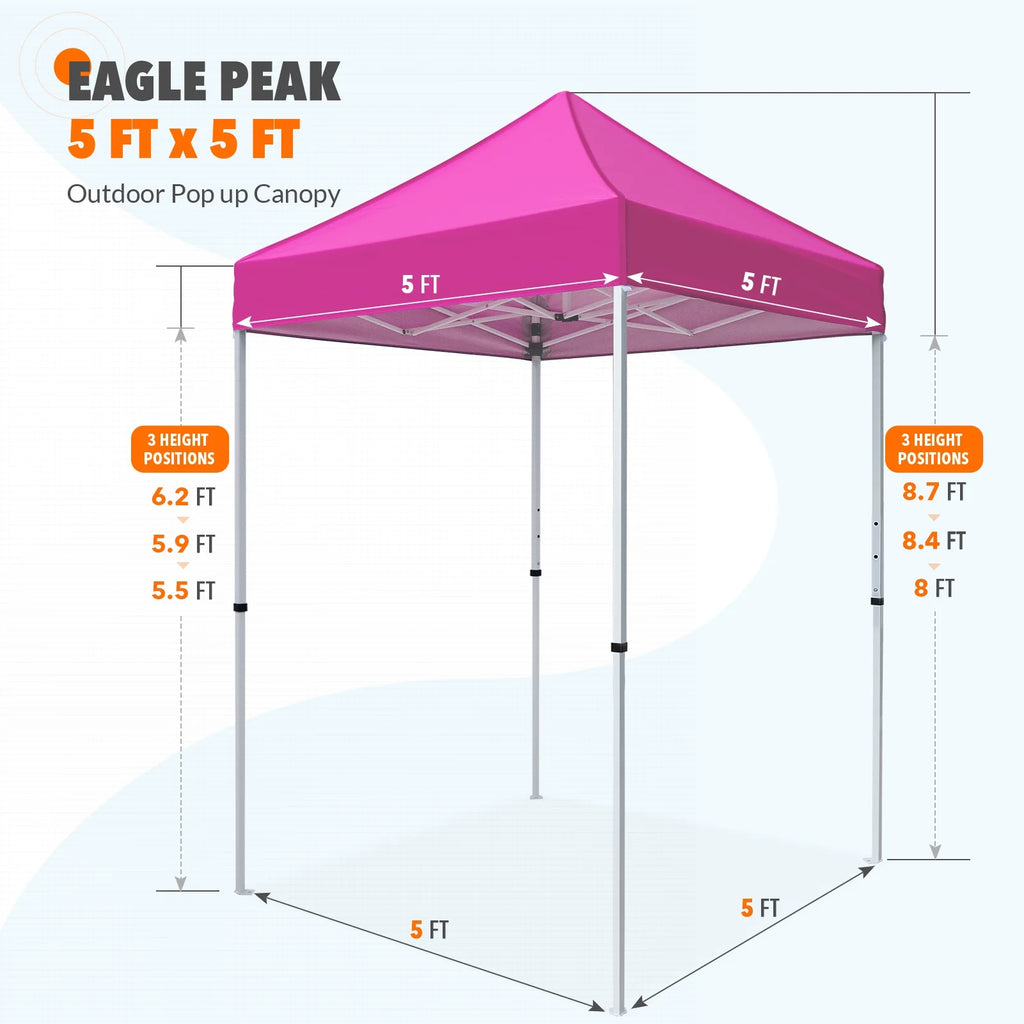 EAGLE PEAK 5x5 Pop Up Canopy Tent Instant Outdoor Canopy Easy Set-up Straight Leg Folding Shelter（Blue）