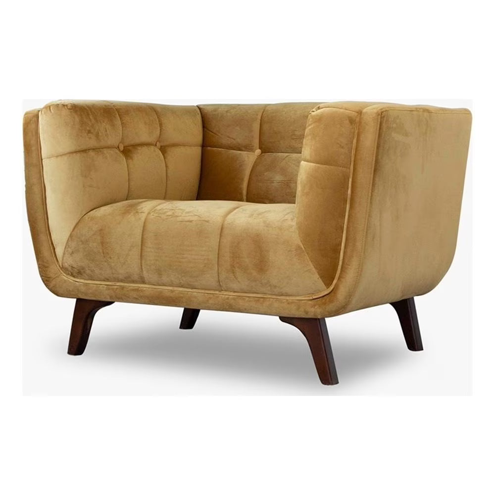 Allen Mid-Century Modern Velvet Upholstered Armchair in Blue
