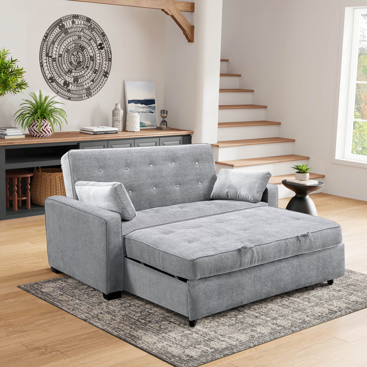 Serta Dream Convertibles Monroe Modern Polyester Convertible Queen Sofa Bed with Pillows Grey