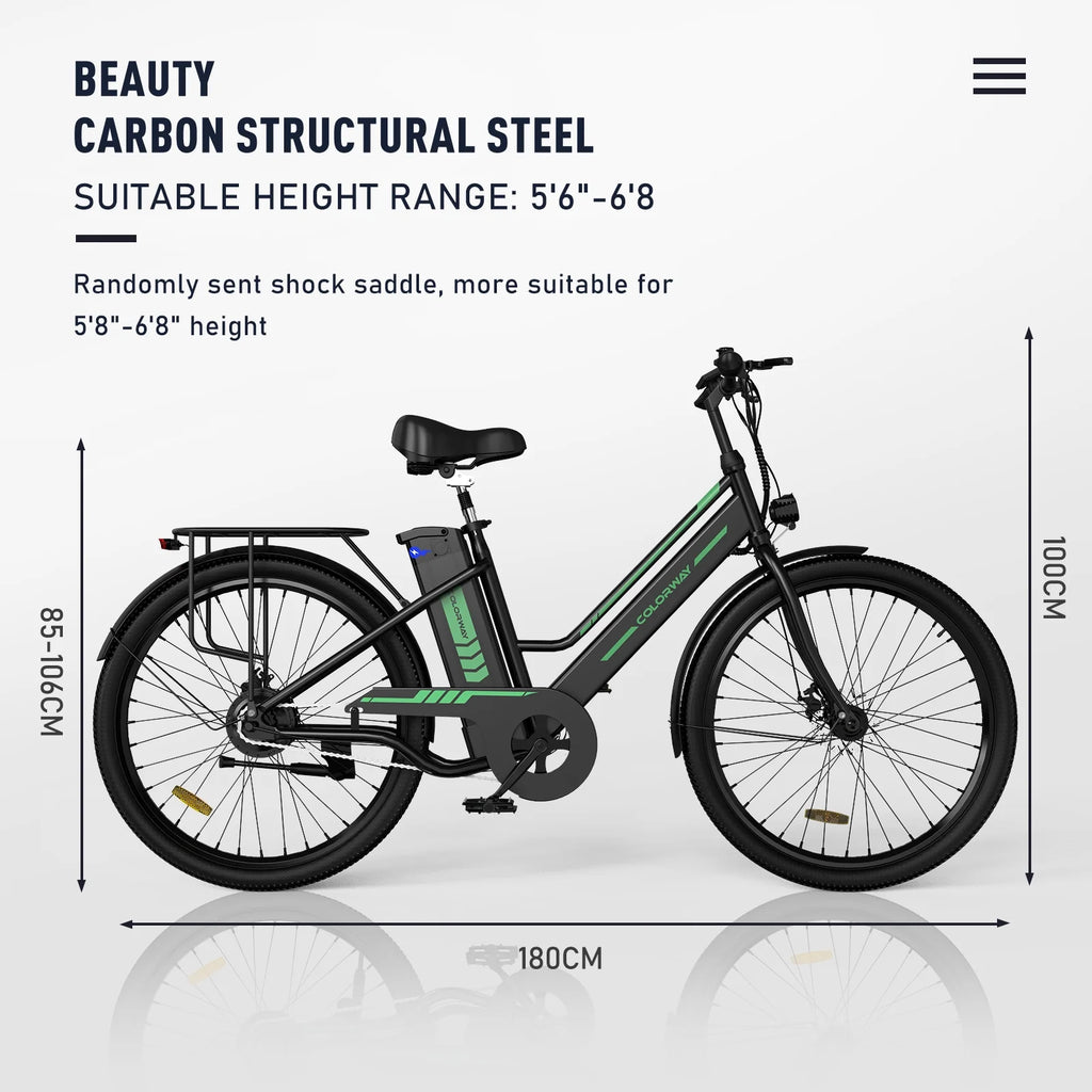 COLORWAY 26" Electric Bike for Woman, 500W Powerful Motor, 36V 12AH Removable Battery E Bike, , Max. Speed 19.9MPH Electric Bicycle UL2849